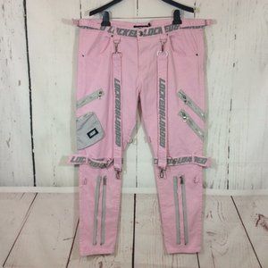 Locked and Loaded Streetwear Men's Pink Jeans 42x32 Straps Zippers Cargo Hip Hop